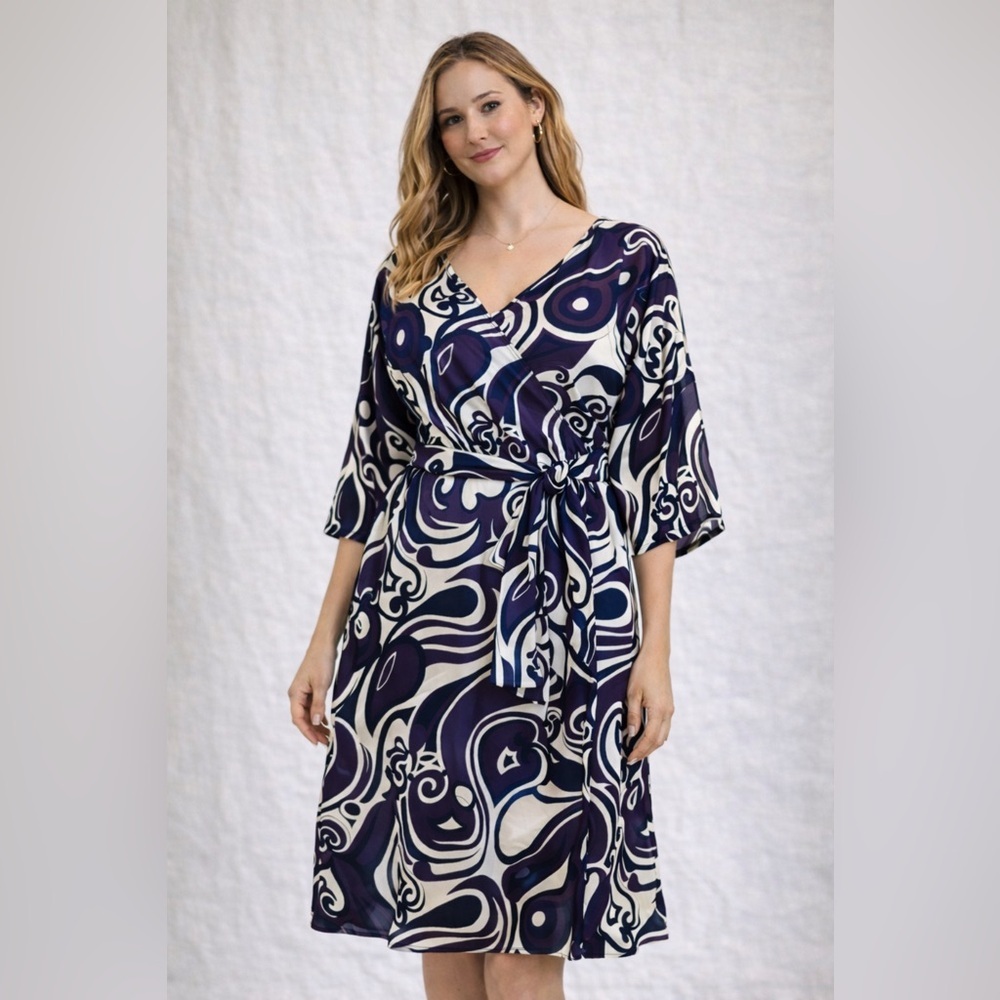 Worthington Blue and White Wrap Dress with Dolman Sleeves Size XLarge